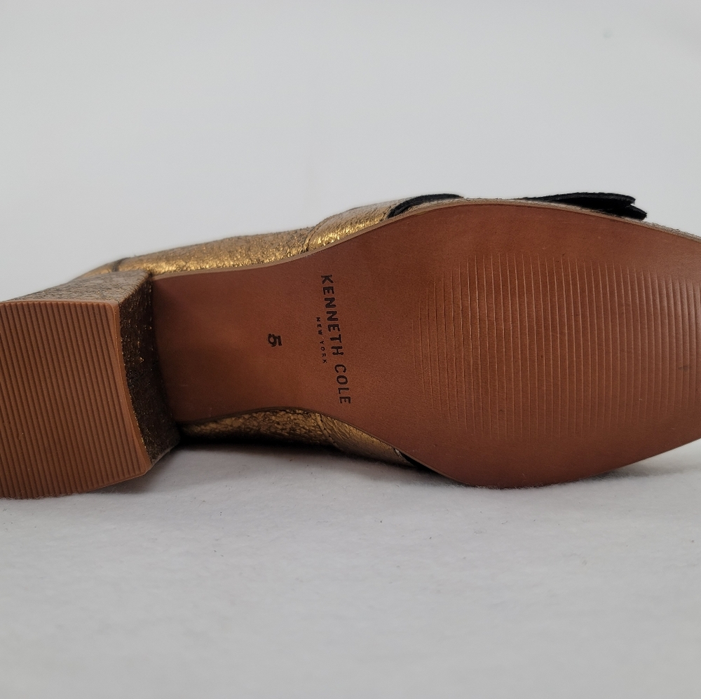Cole New York Pumps Kiltie Block Heel Gold Gem